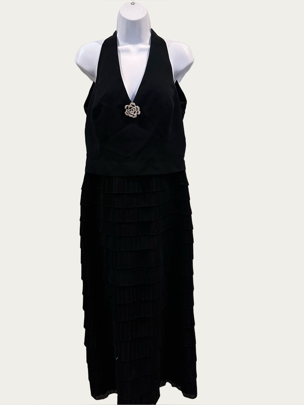 Daymor Ruffle Tiered Black Cocktail Vintage Evening Gown 12p
